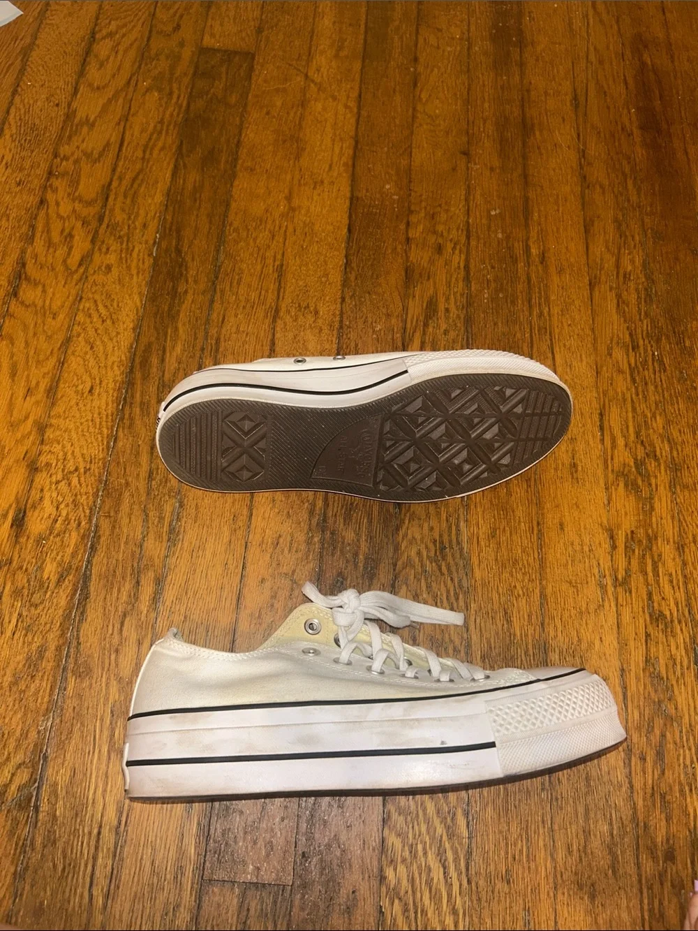 Converse White Low-Top Canvas Sneakers with Black Foxing Stripe - Picture 4 of 8